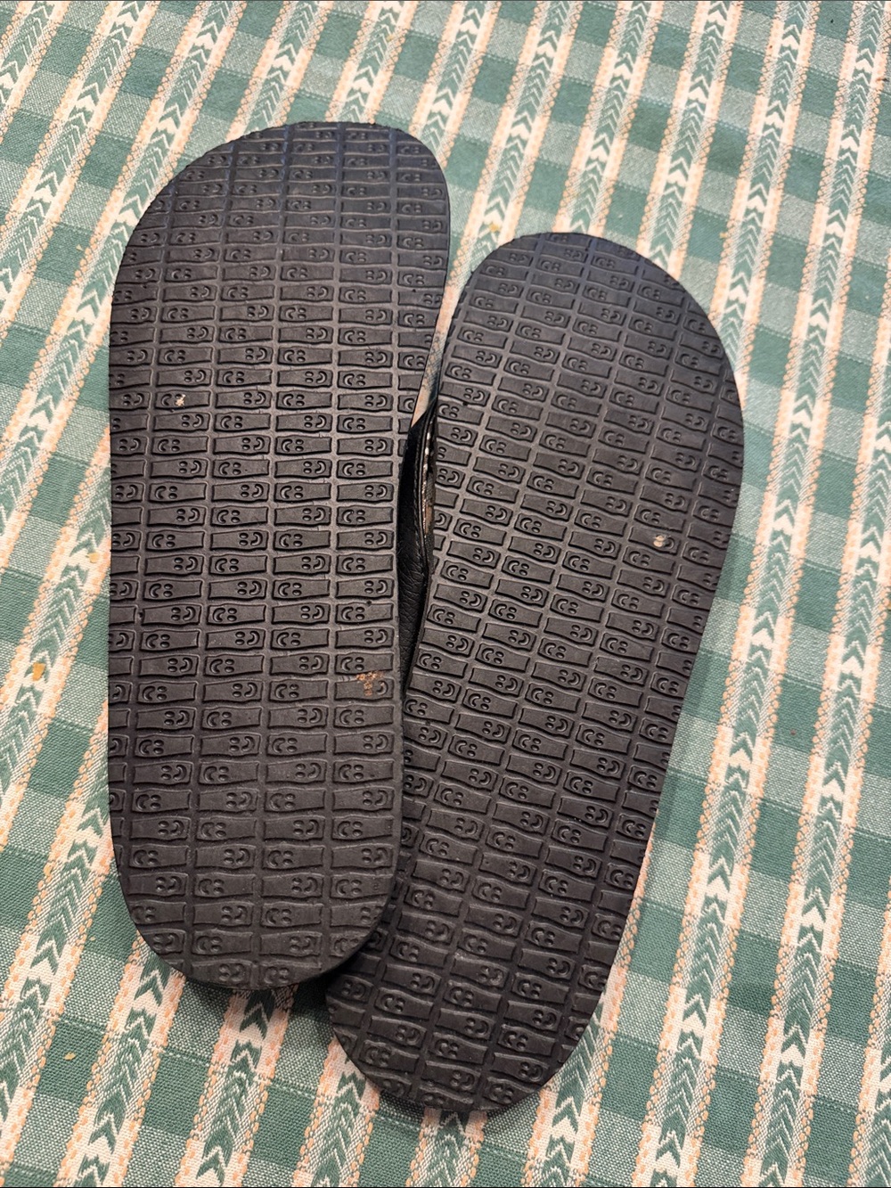 Sanuk Black Flip Flops with Green Logo Tabs - Picture 2 of 4